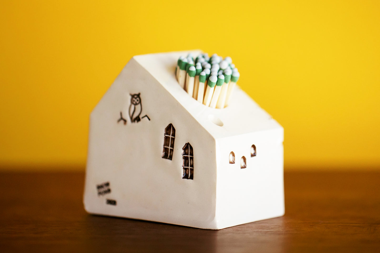 Rainbow Scallop Roof House Match Striker with Red Door and Owl