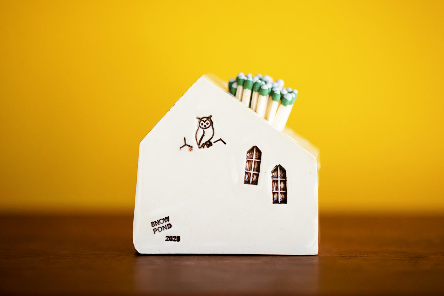 Rainbow Scallop Roof House Match Striker with Red Door and Owl