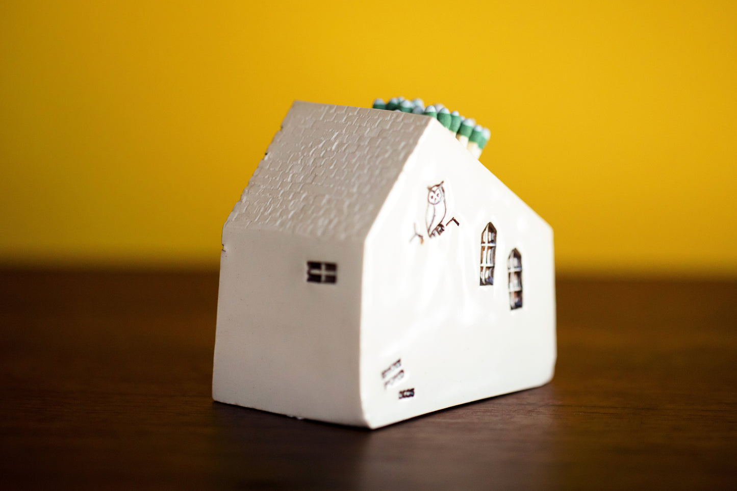 Rainbow Scallop Roof House Match Striker with Red Door and Owl