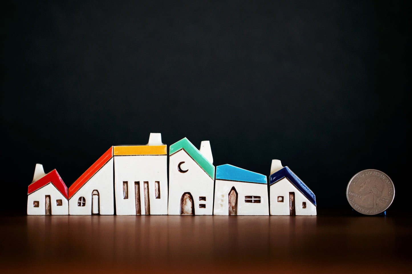 Rainbow Ribbon Ceramic Houses Puzzle Village