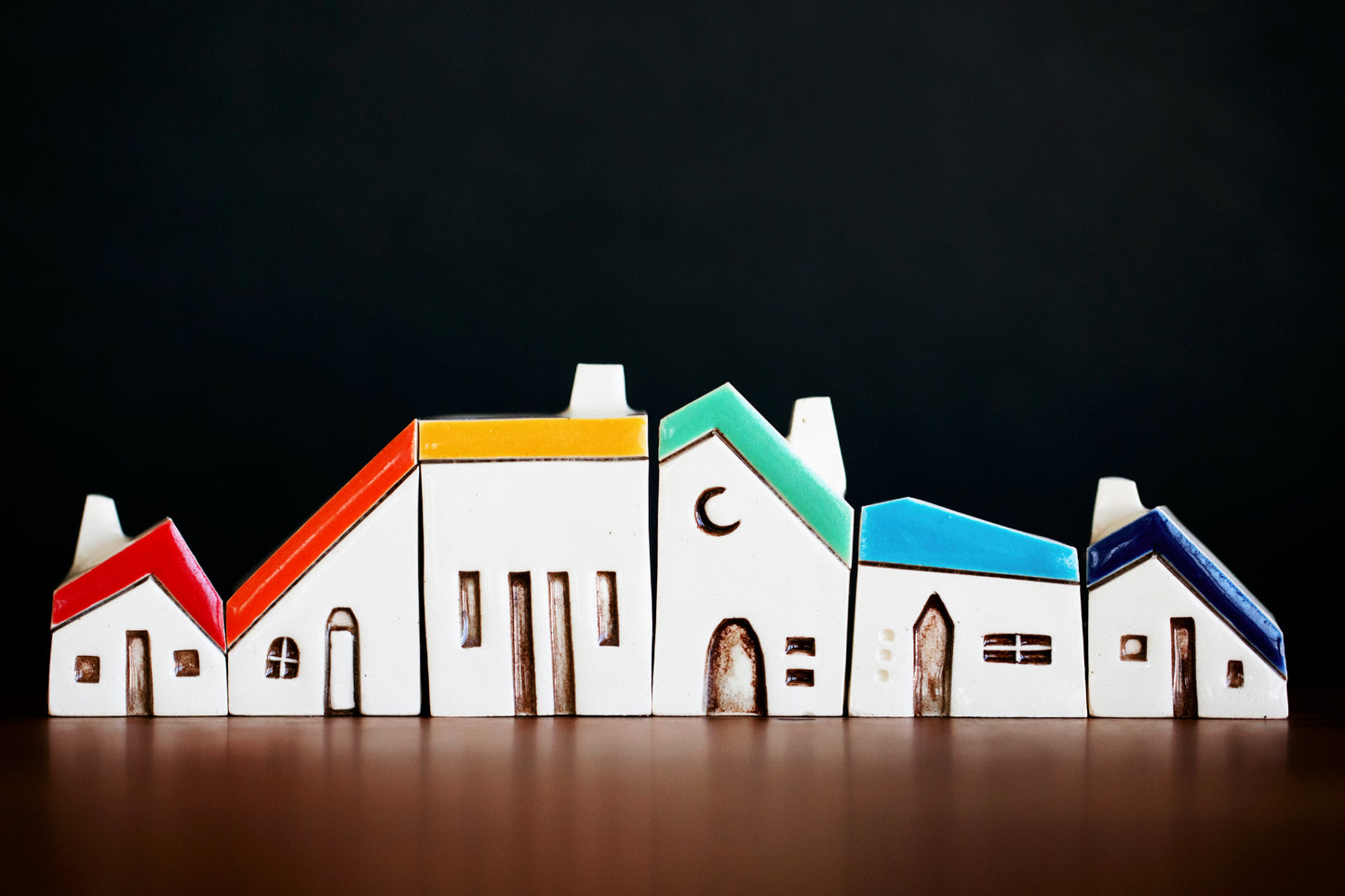 Rainbow Ribbon Ceramic Houses Puzzle Village