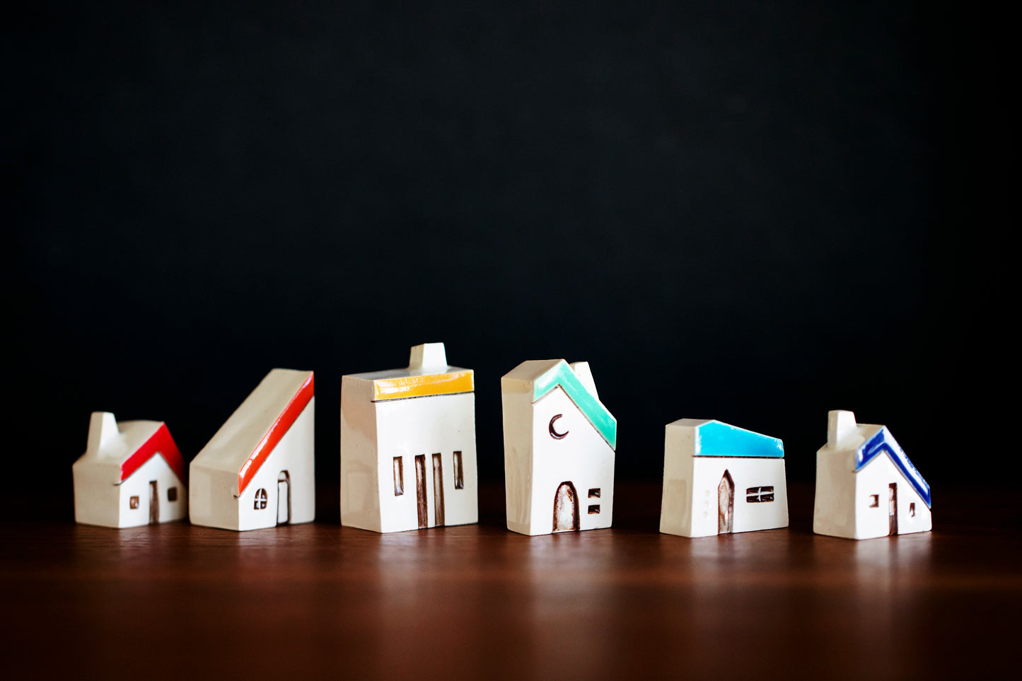 Rainbow Ribbon Ceramic Houses Puzzle Village