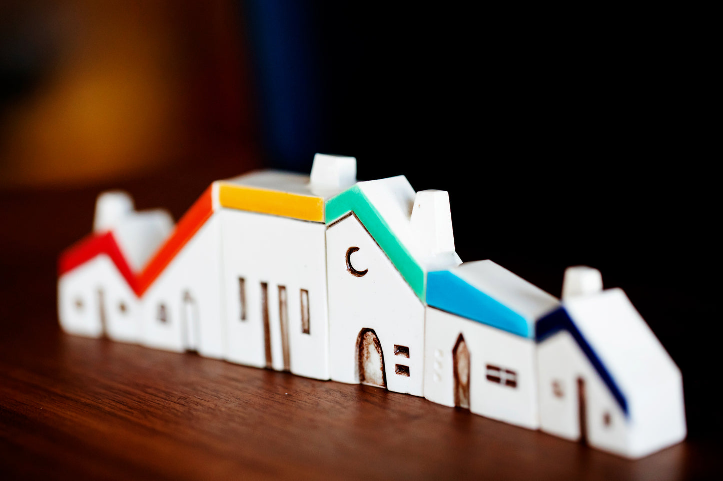 Rainbow Ribbon Ceramic Houses Puzzle Village