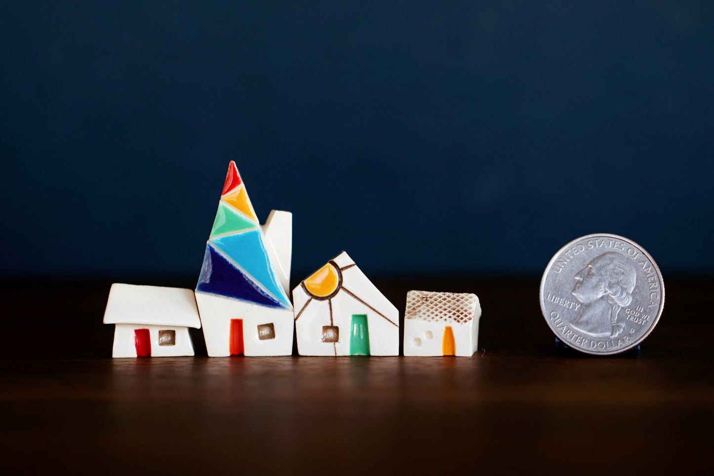 Tiny Rainbow Ceramic Houses with Sunshine