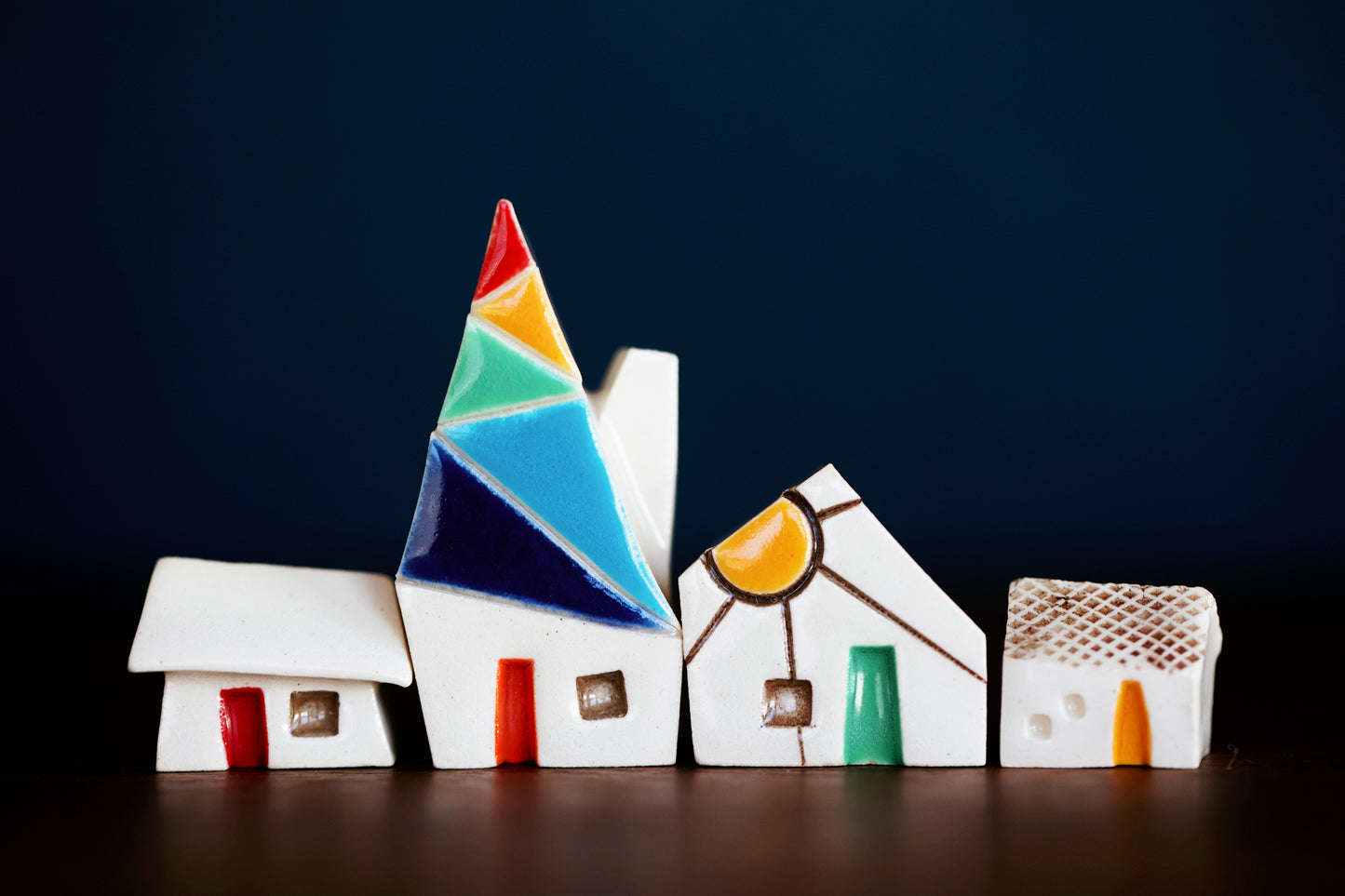 Tiny Rainbow Ceramic Houses with Sunshine