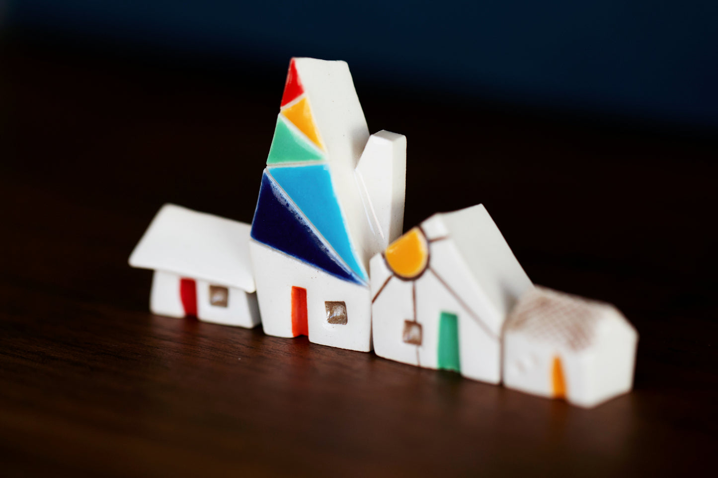 Tiny Rainbow Ceramic Houses with Sunshine