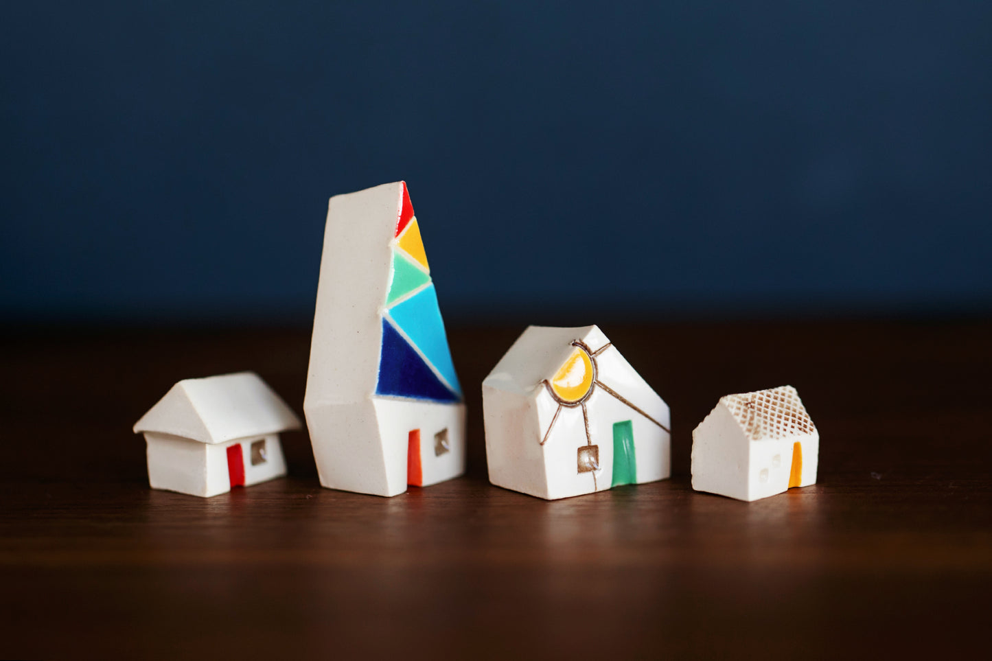Tiny Rainbow Ceramic Houses with Sunshine