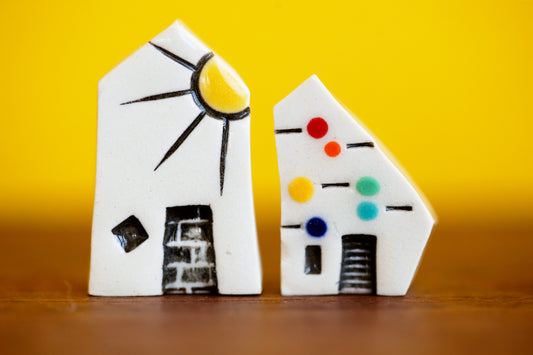 Tiny Set of Rainbow Ceramic Houses with Sunshine