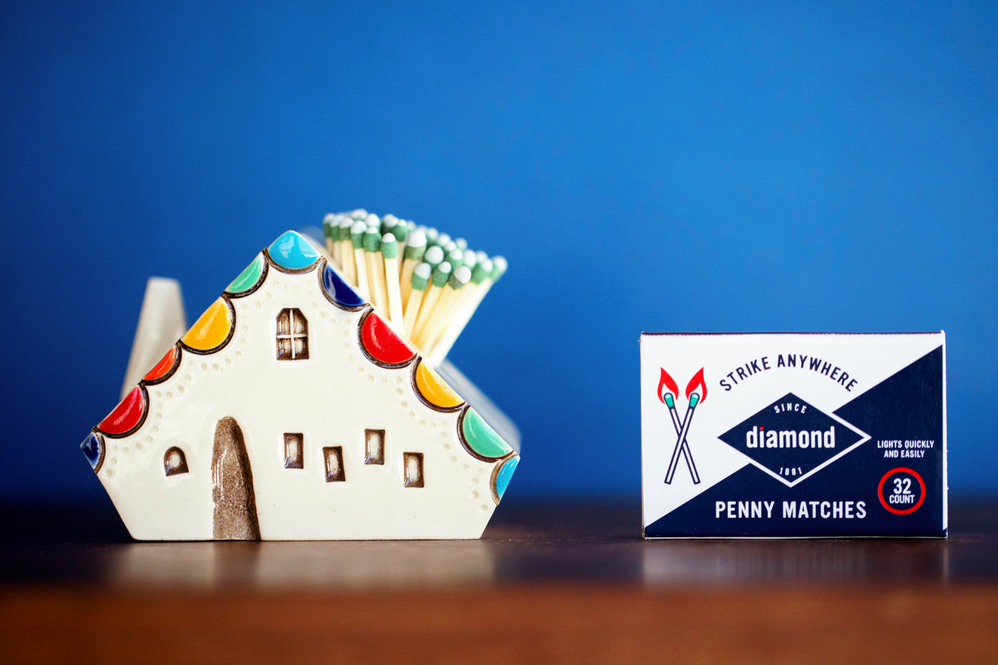 Quirky Rainbow Ceramic Match Striker A-Frame House