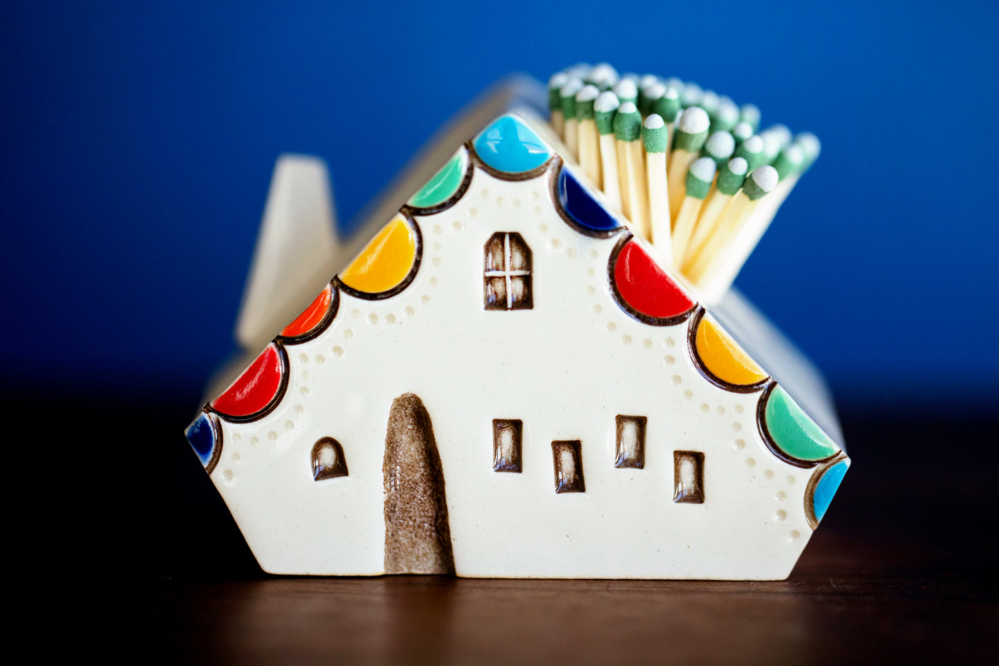 Quirky Rainbow Ceramic Match Striker A-Frame House
