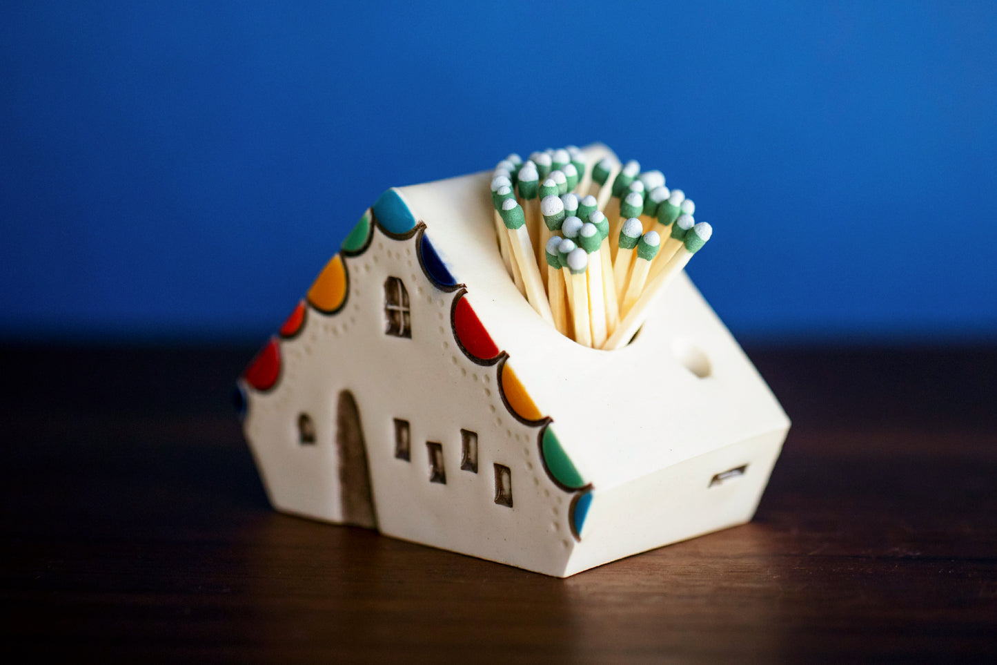 Quirky Rainbow Ceramic Match Striker A-Frame House
