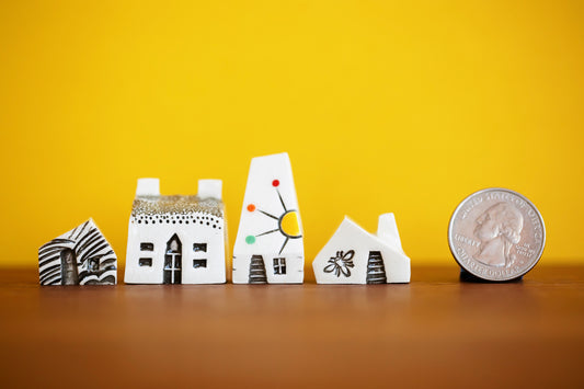 Bright Happy Ceramic Village with Cat and Sunshine