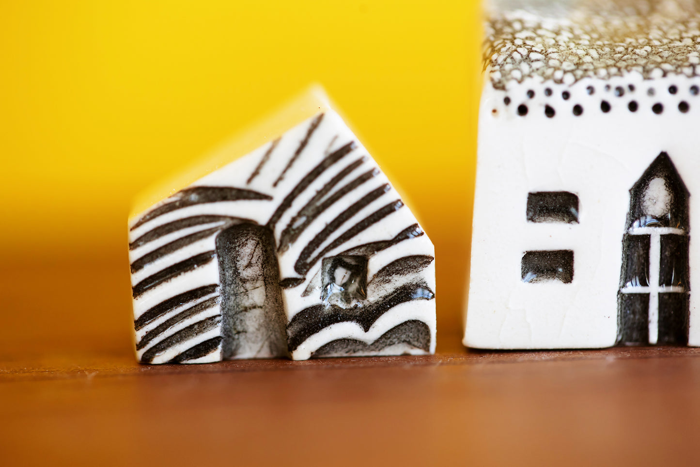 Bright Happy Ceramic Village with Cat and Sunshine
