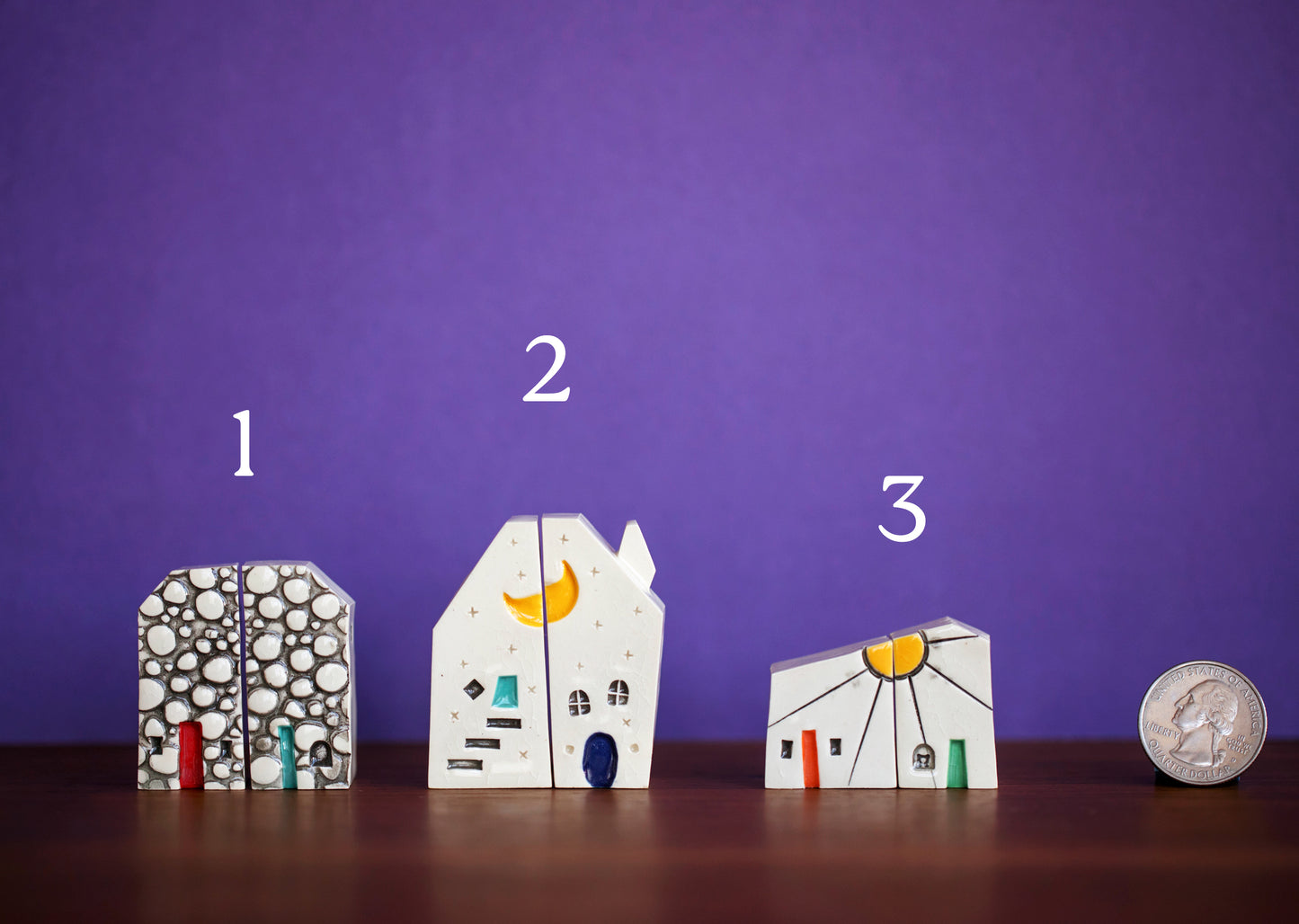 Best Friend Ceramic House Sets with Cat, Sunshine, Moon, Pebble Texture