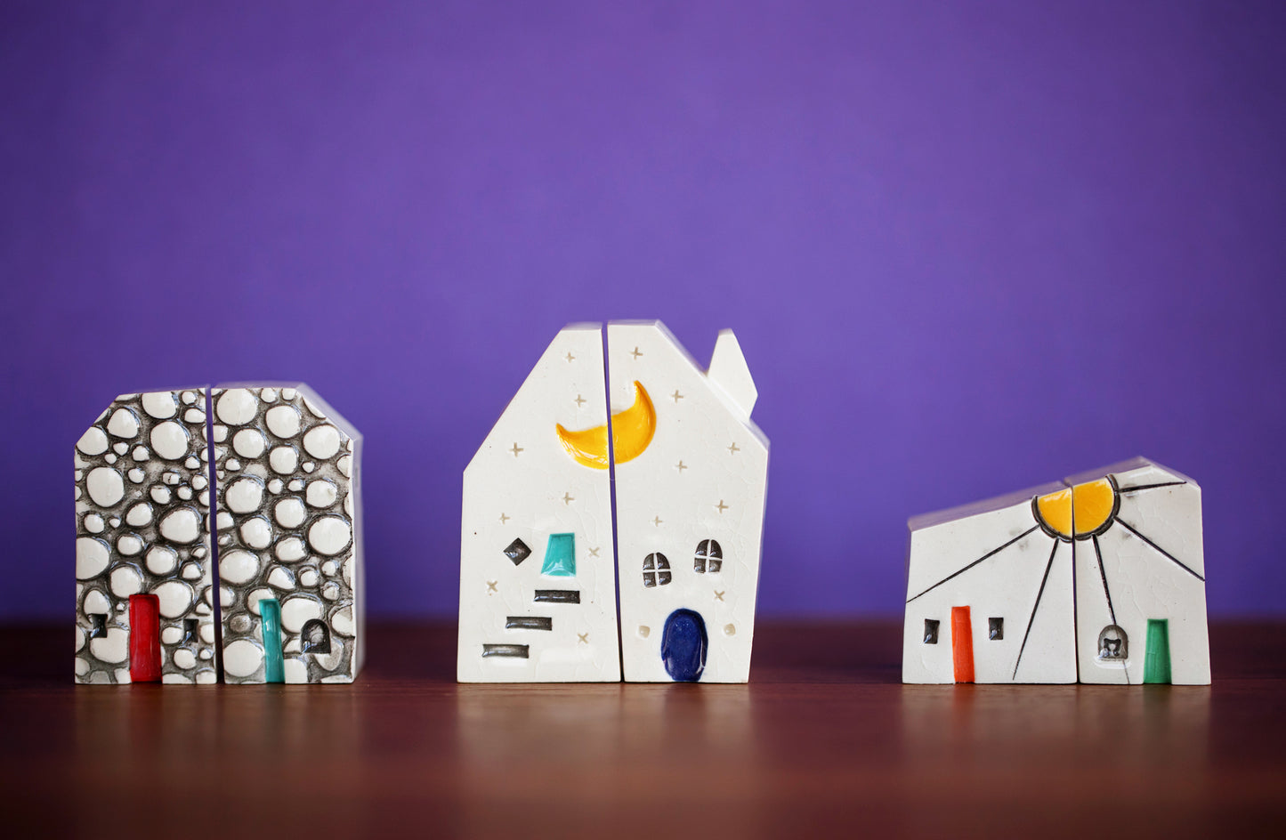 Best Friend Ceramic House Sets with Cat, Sunshine, Moon, Pebble Texture