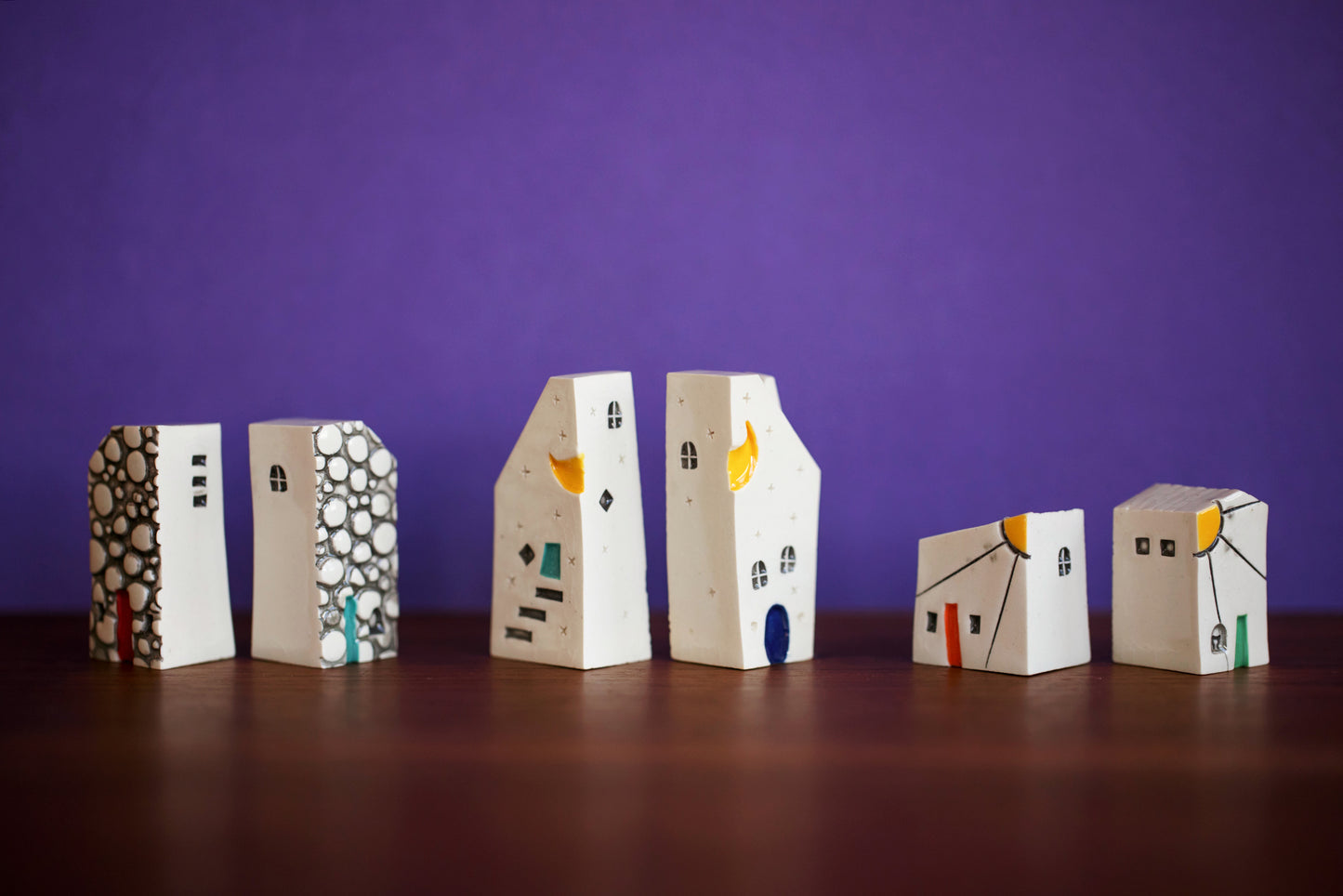 Best Friend Ceramic House Sets with Cat, Sunshine, Moon, Pebble Texture