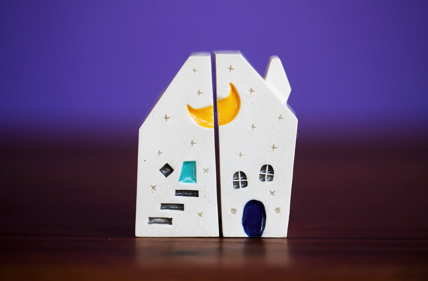 Best Friend Ceramic House Sets with Cat, Sunshine, Moon, Pebble Texture