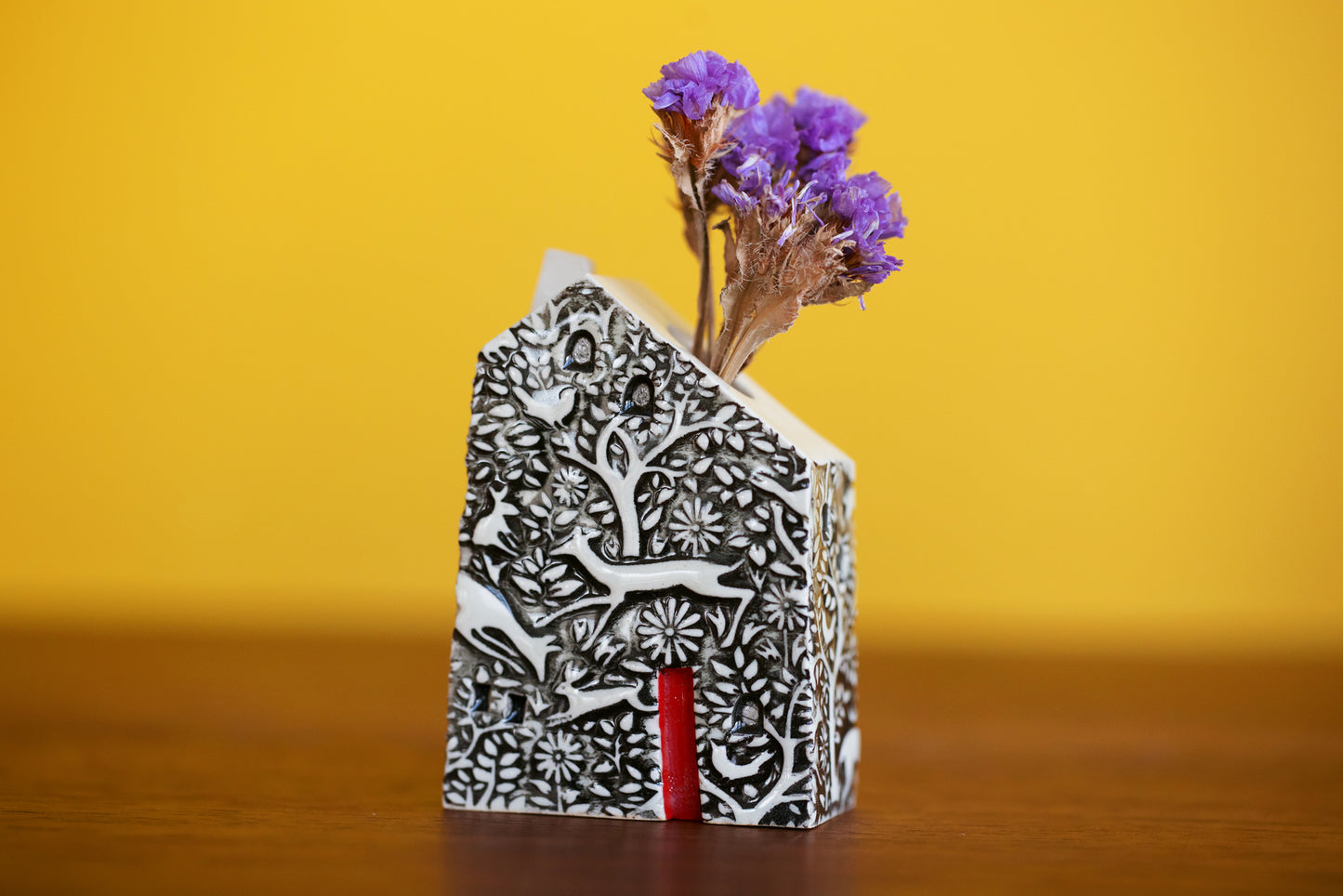 Ceramic House Bud Vase with Woodland or Dancer Pattern