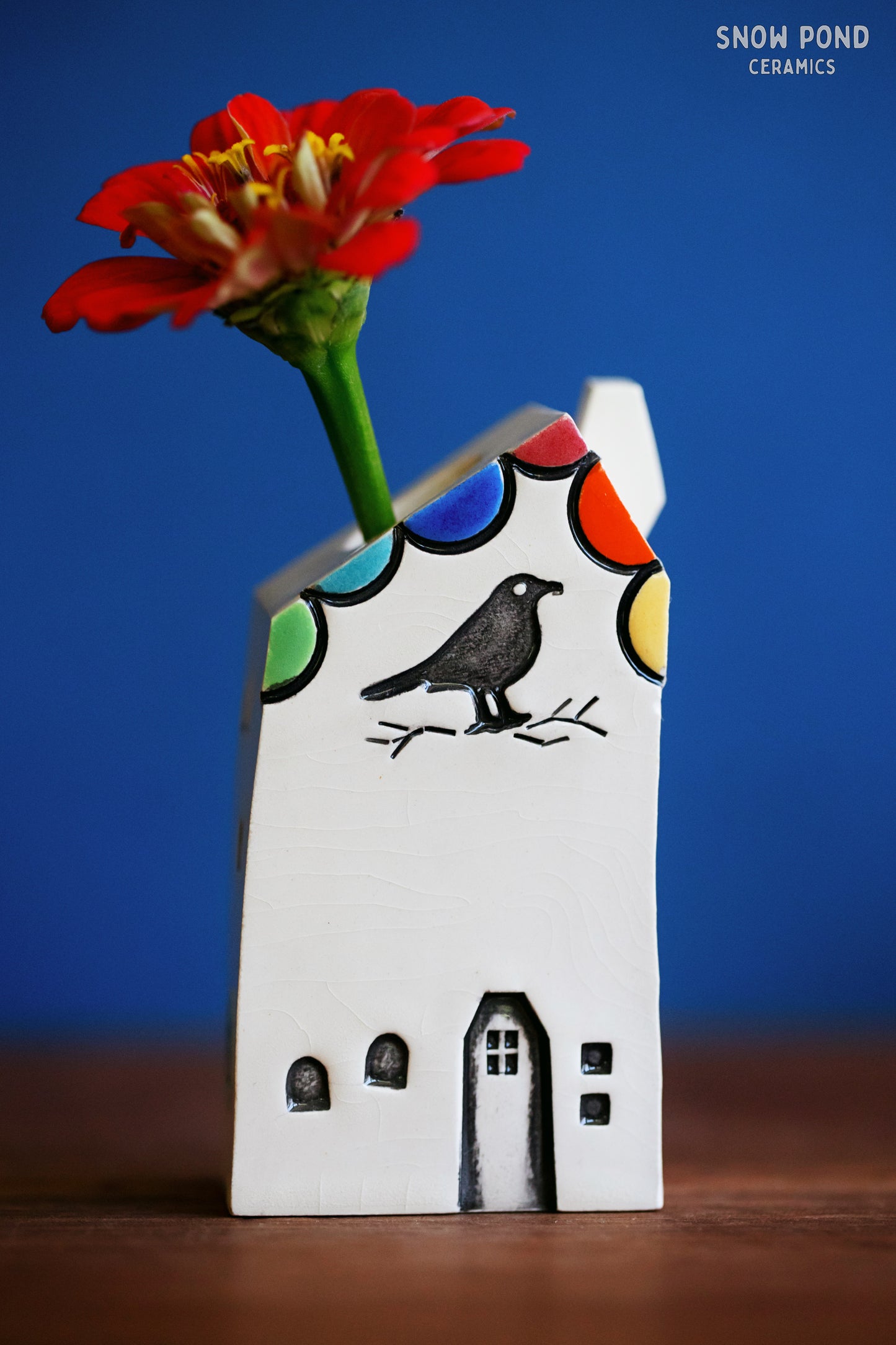 Halloween Ceramic Bud Vase Decor with Crow and Bats