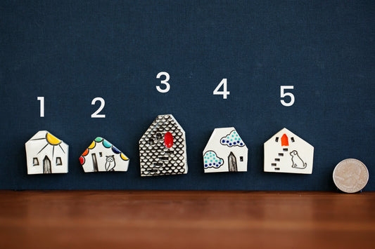 Miniature Ceramic House Magnets with Sunshine, Rainbows, Dog and Owl