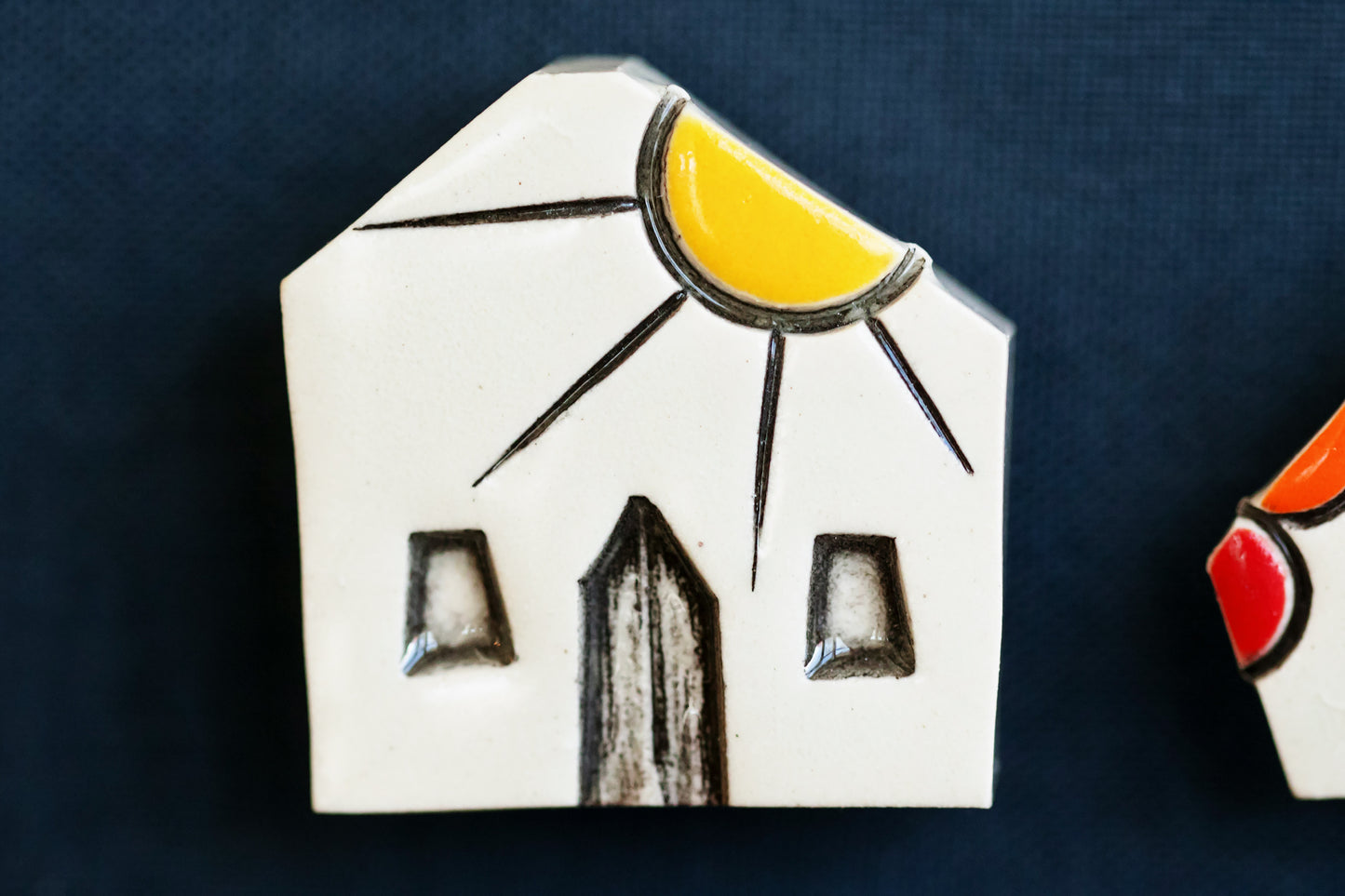 Miniature Ceramic House Magnets with Sunshine, Rainbows, Dog and Owl