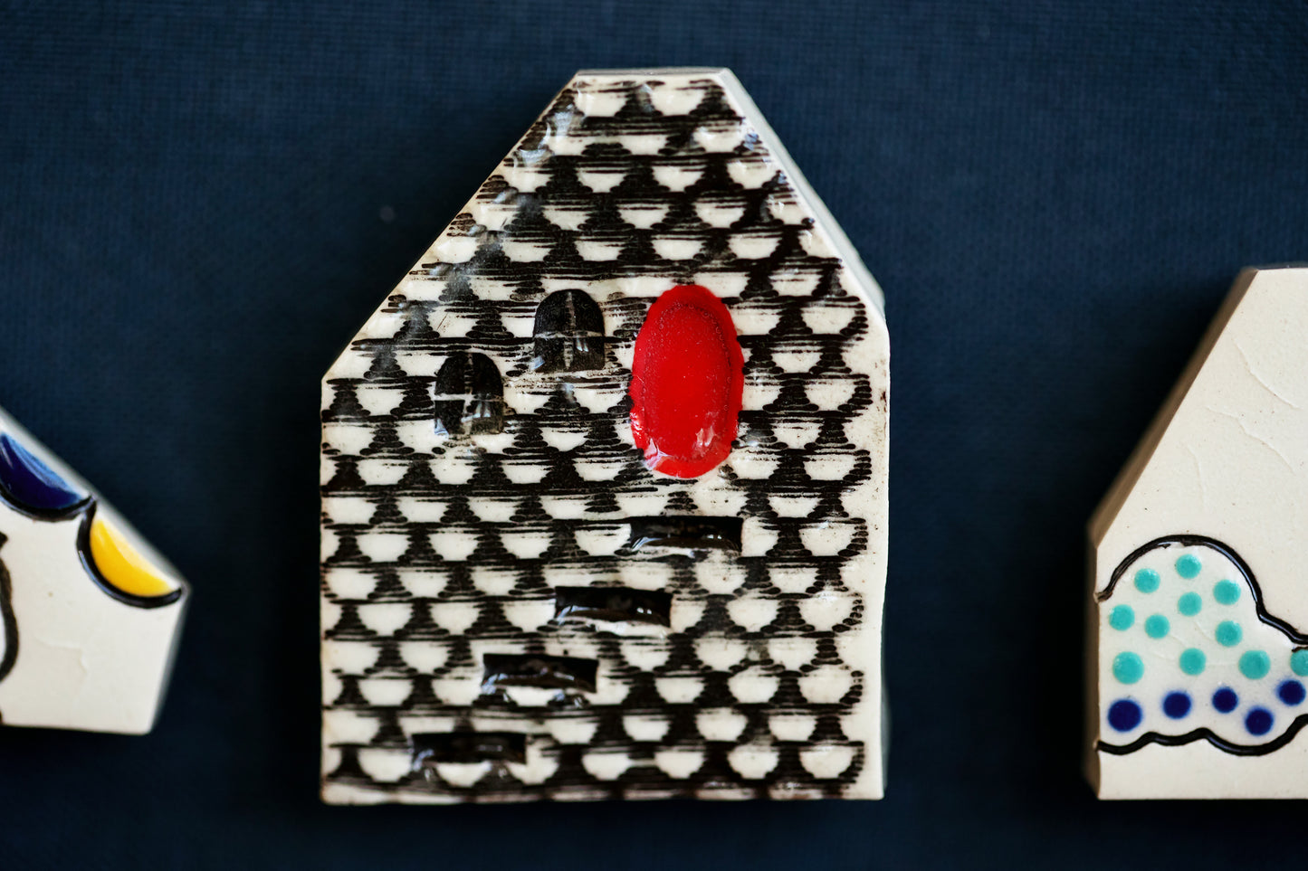 Miniature Ceramic House Magnets with Sunshine, Rainbows, Dog and Owl