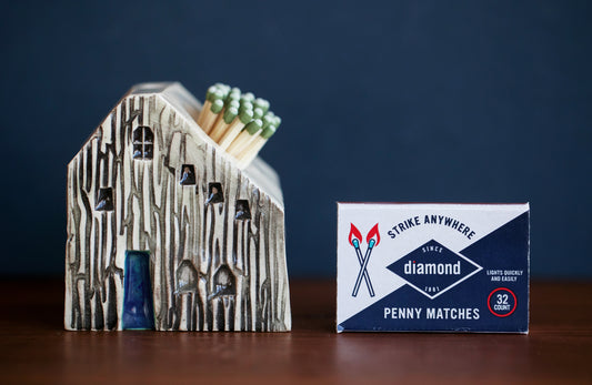 Log Cabin Match Striker with Blue Door - Fireplace Decor