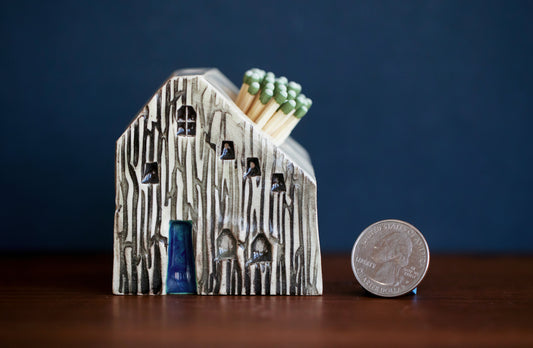 Log Cabin Match Striker with Blue Door - Fireplace Decor