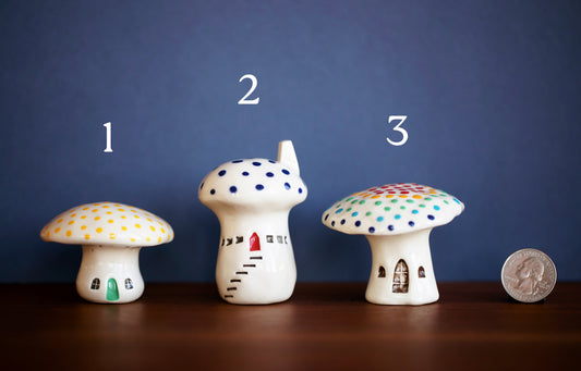 Ceramic House Mushrooms with Dots