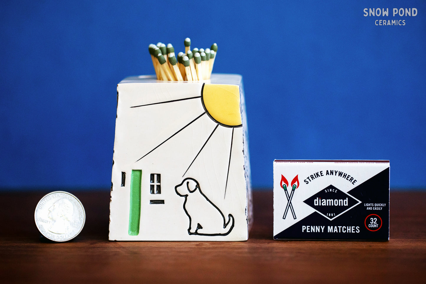 Ceramic Sunshine Match Striker with Dog and Ferns