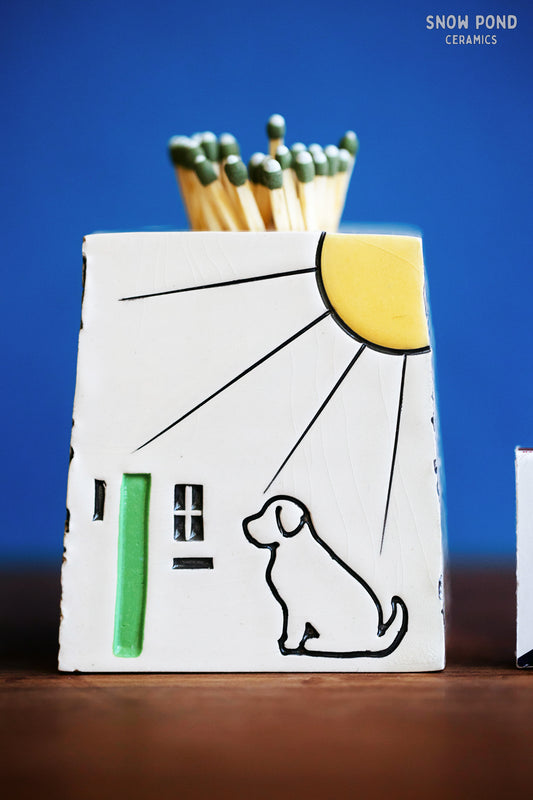Ceramic Sunshine Match Striker with Dog and Ferns