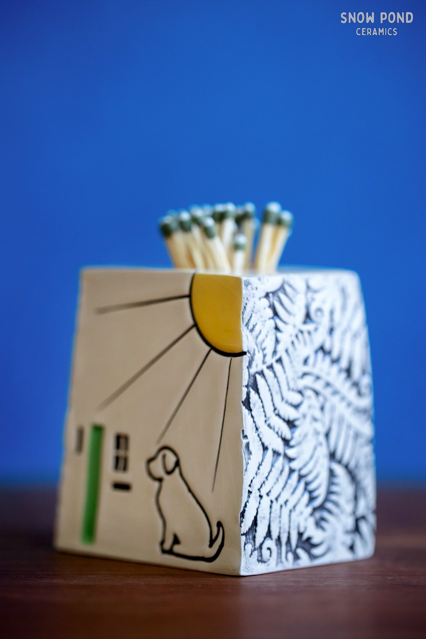 Ceramic Sunshine Match Striker with Dog and Ferns
