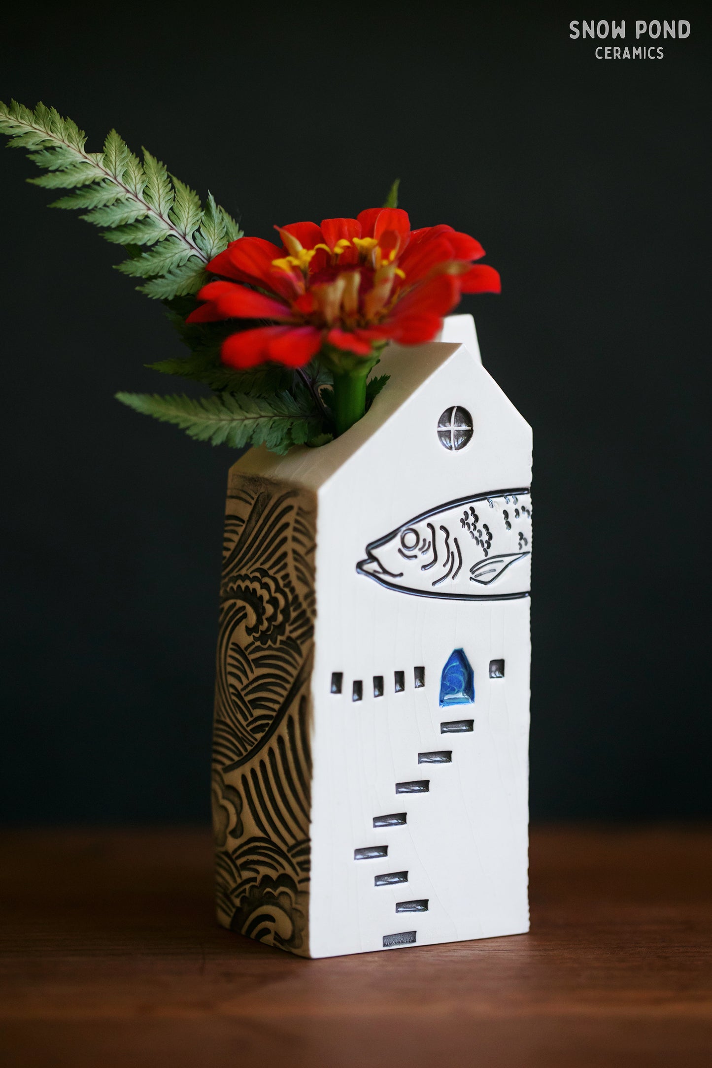 Fish Stamped Ceramic Bud Vases - Whimsical Home Decor