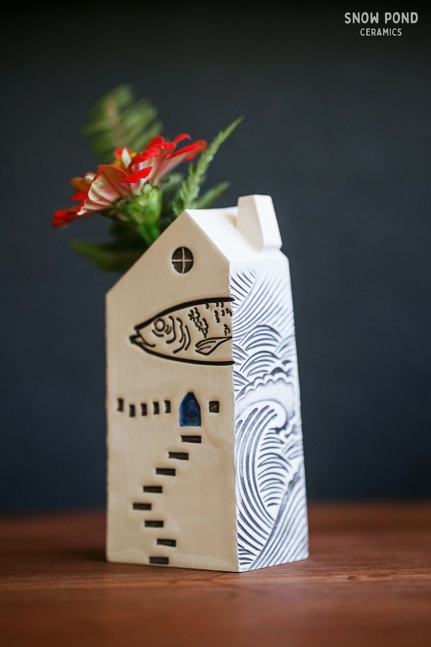 Fish Stamped Ceramic Bud Vases - Whimsical Home Decor