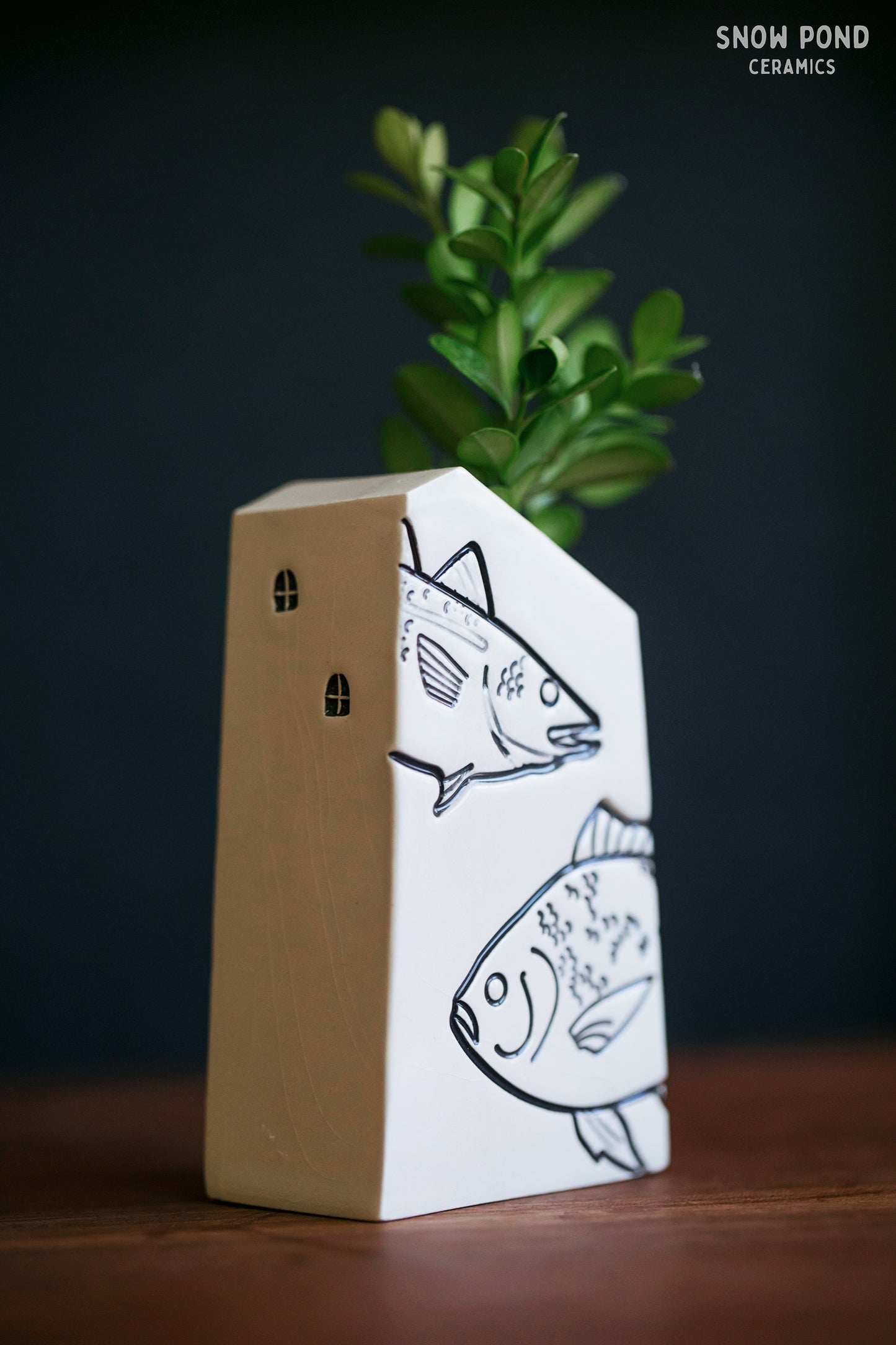 Fish Stamped Ceramic Bud Vases - Whimsical Home Decor