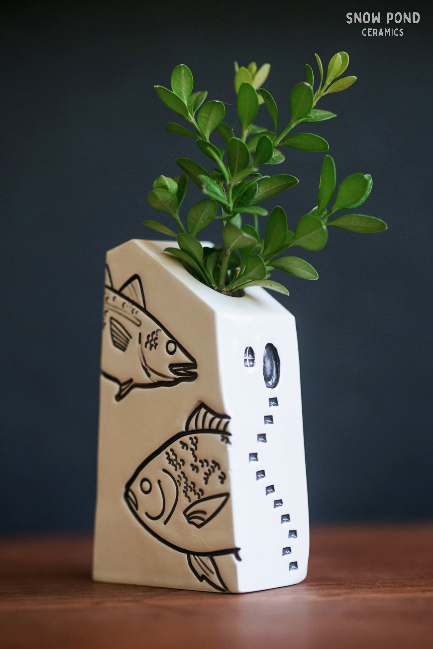 Fish Stamped Ceramic Bud Vases - Whimsical Home Decor