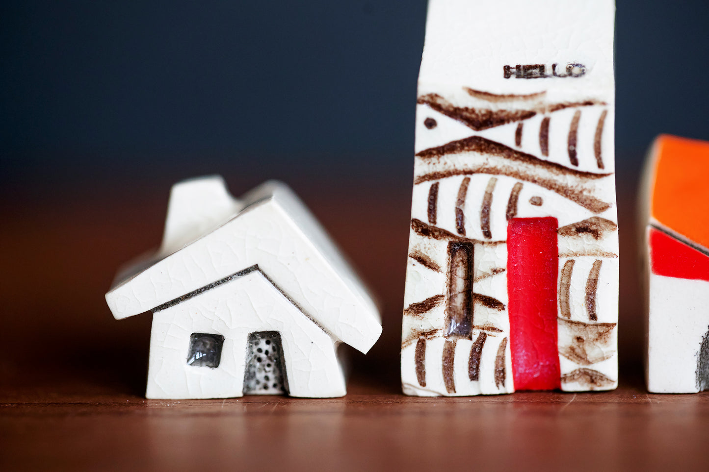 Tiny Ceramic Rainbow Village of Miniature Houses - Sunshine and Fish