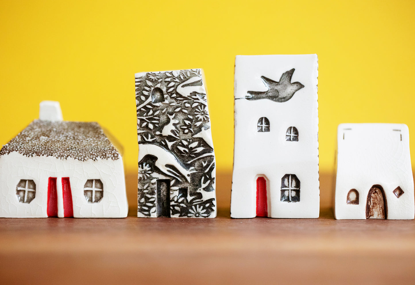 Nature Themed Ceramic Village with Bird and Deer