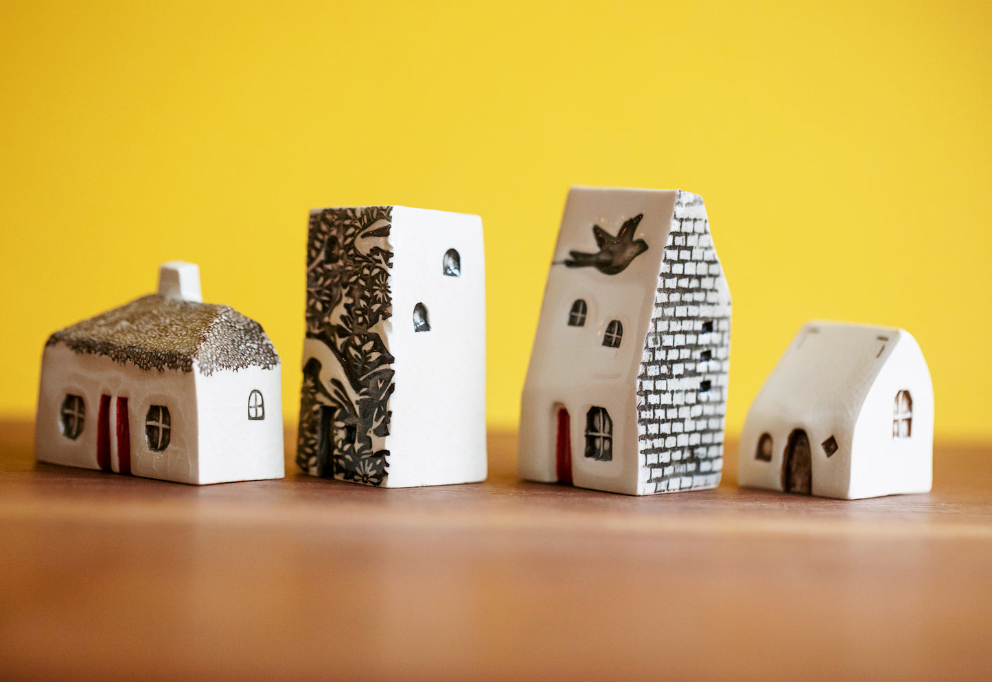 Nature Themed Ceramic Village with Bird and Deer