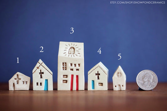 Tiny Ceramic Holiday Church - Porcelain Chapel - Minimalist Christmas Decor