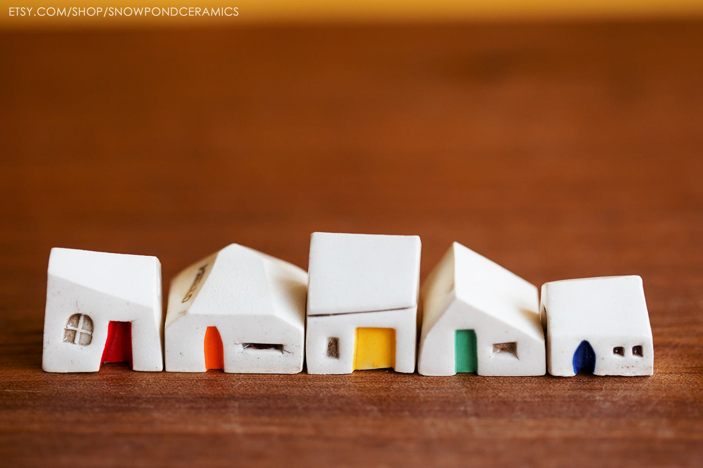 Tiny Ceramic Rainbow House Village - Modern Village - Colorful Get Well Gift with Secret HELLO message