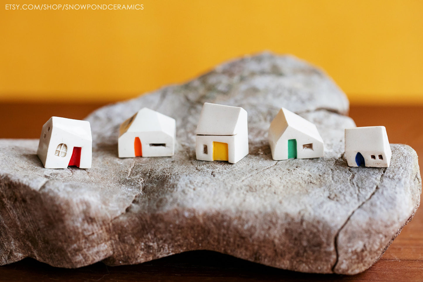 Tiny Ceramic Rainbow House Village - Modern Village - Colorful Get Well Gift with Secret HELLO message