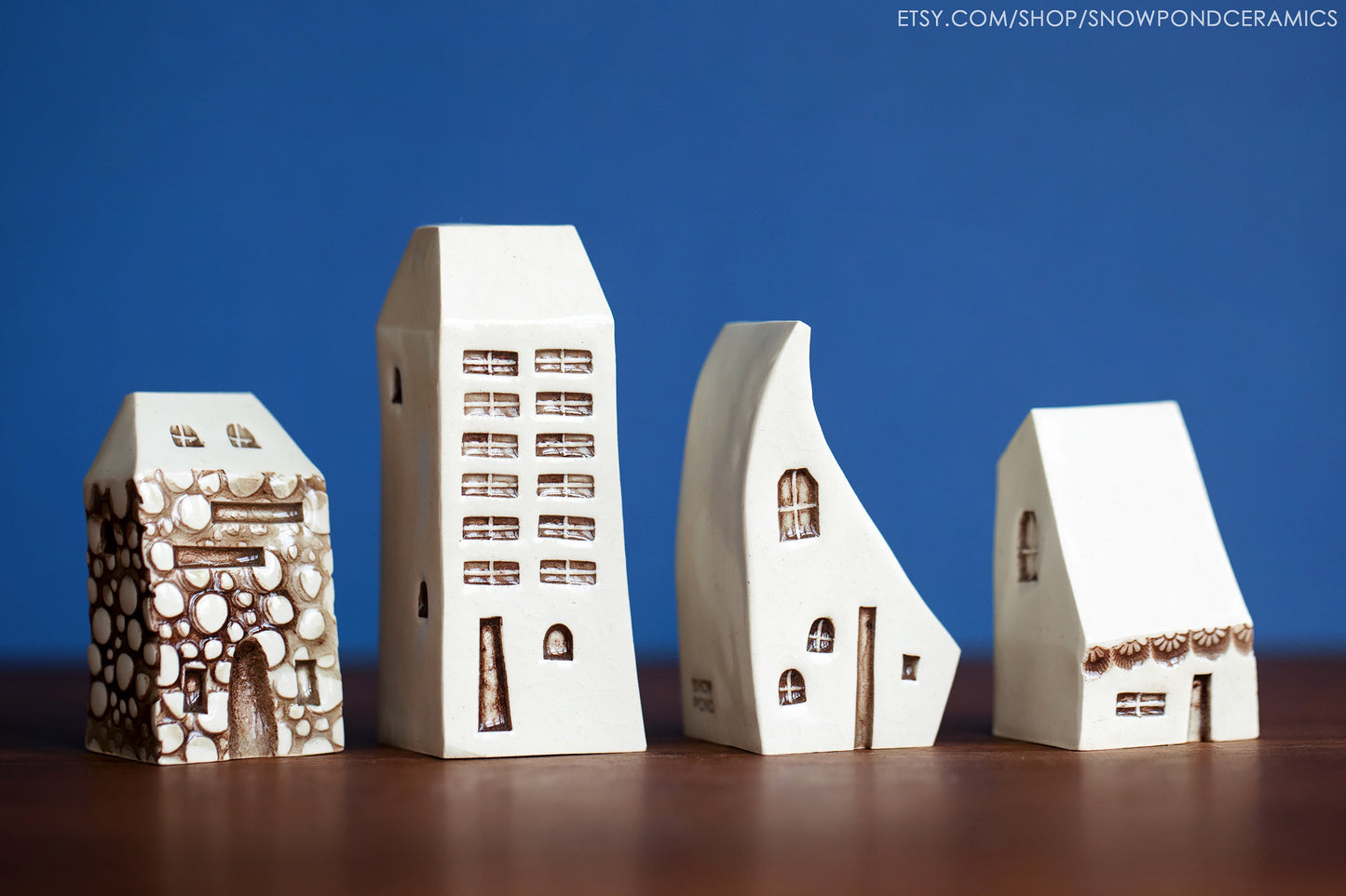 Old World Style Prague White Ceramic Houses - Unique Mother's Day Gift