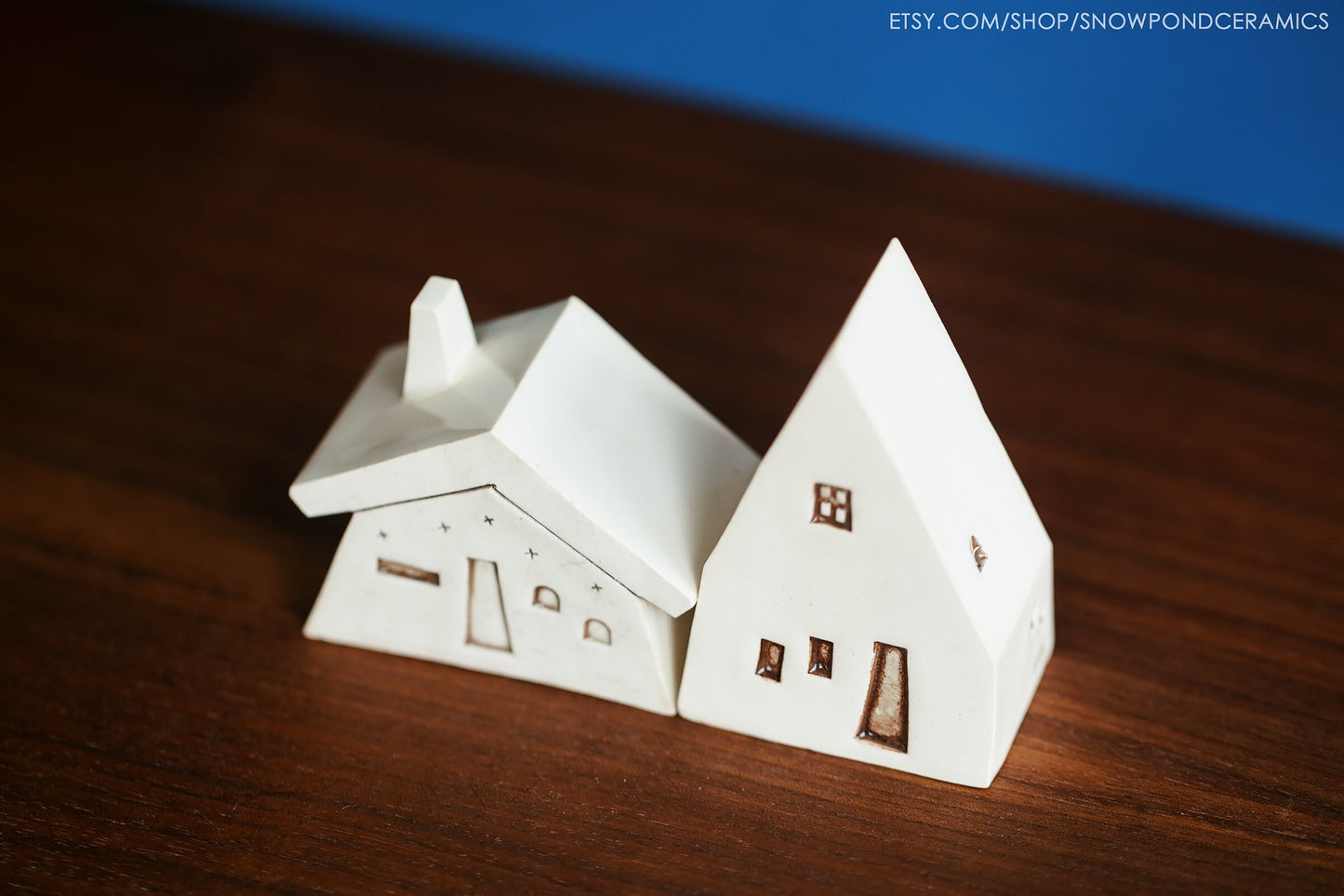 Small White Ceramic Houses Set - Two and a half inches tall