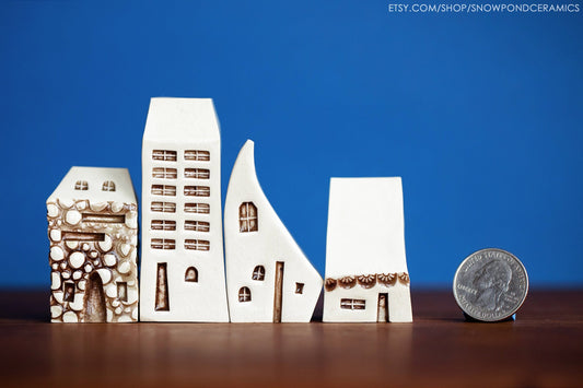 Old World Style Prague White Ceramic Houses - Unique Mother's Day Gift