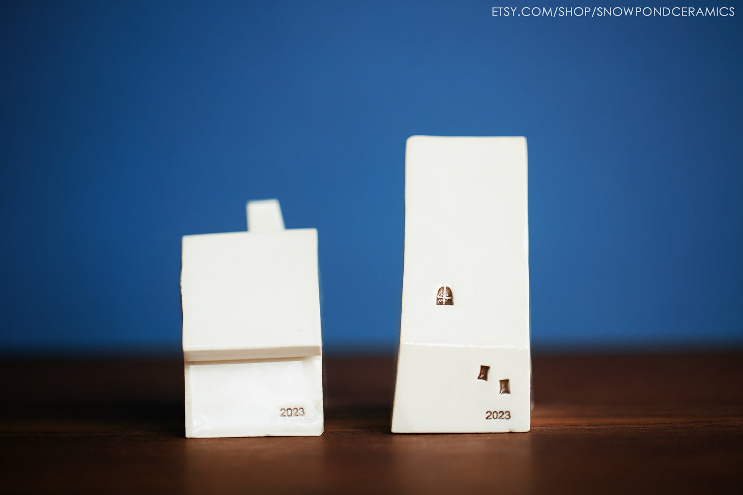 Small White Ceramic Houses Set - Two and a half inches tall