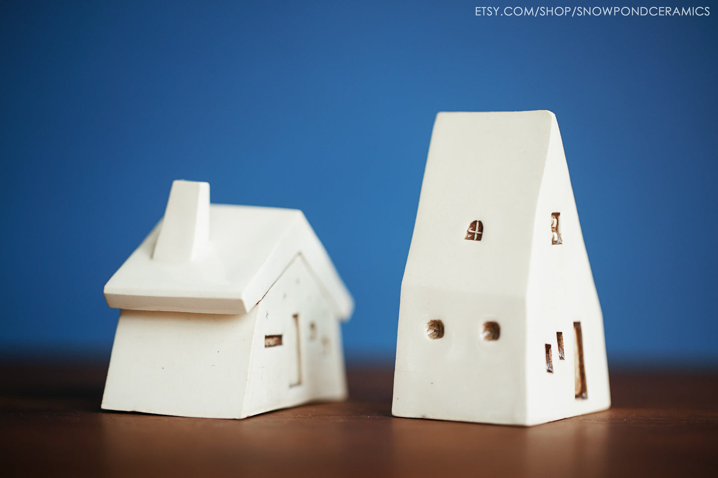 Small White Ceramic Houses Set - Two and a half inches tall