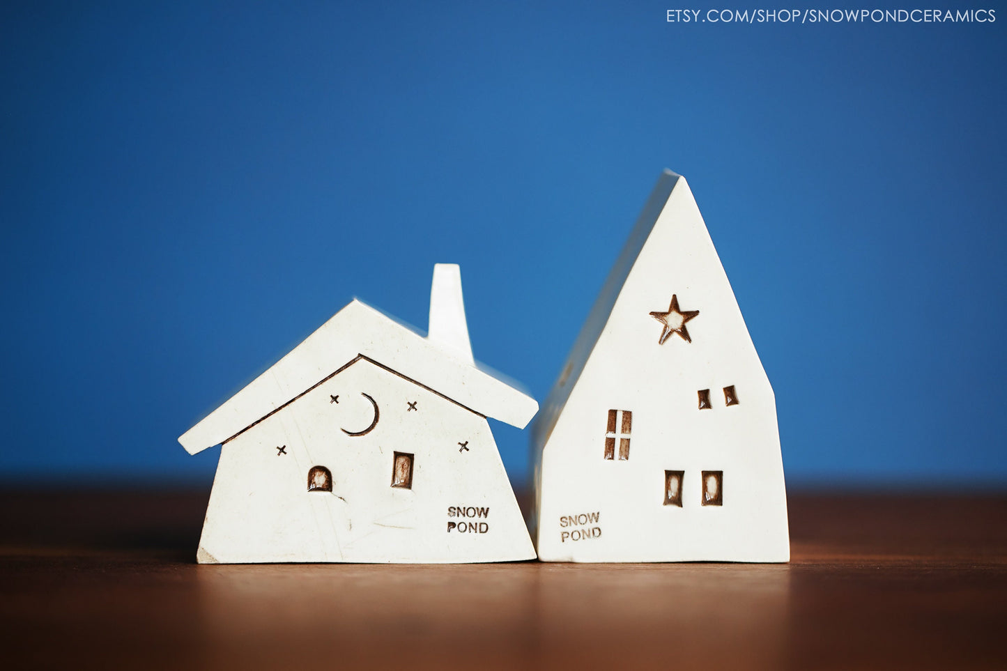 Small White Ceramic Houses Set - Two and a half inches tall