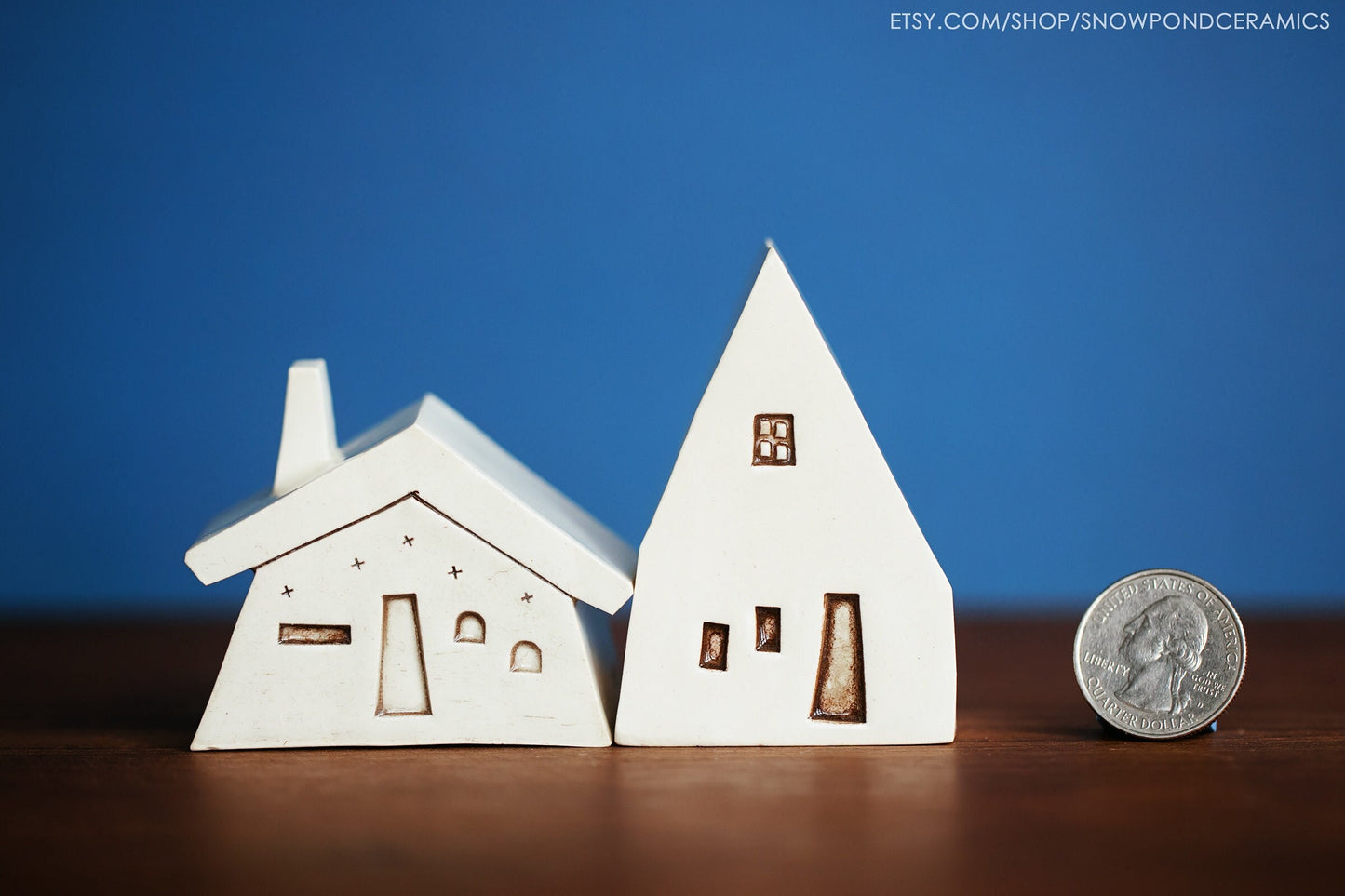 Small White Ceramic Houses Set - Two and a half inches tall