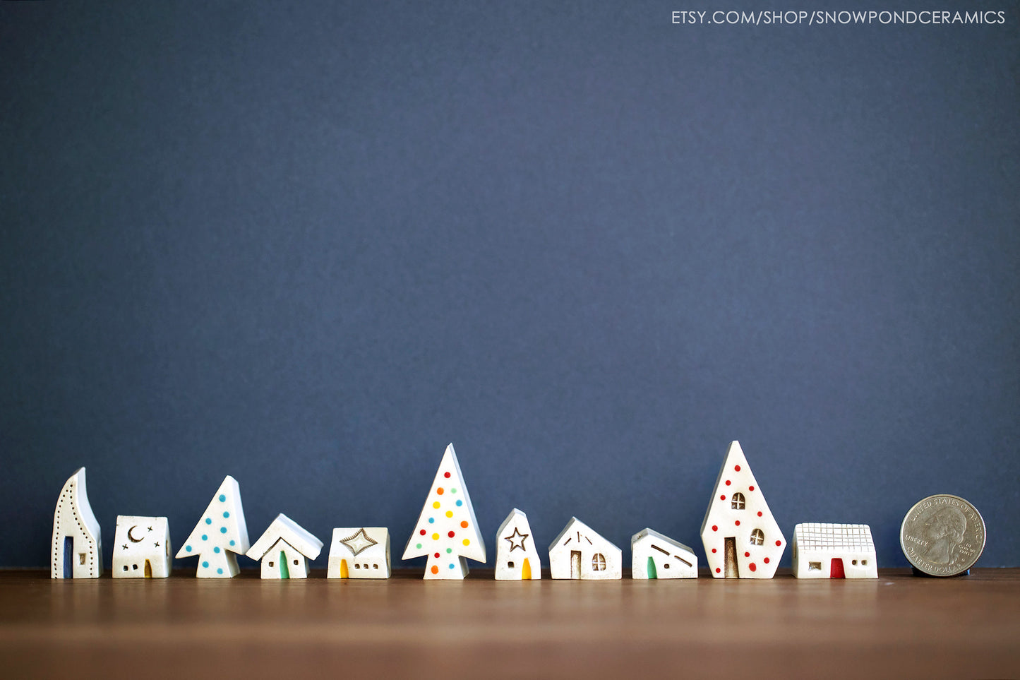 Set of 25 Tiny Ceramic Trees and Houses for Advent Calendar / Miniature Holiday Village